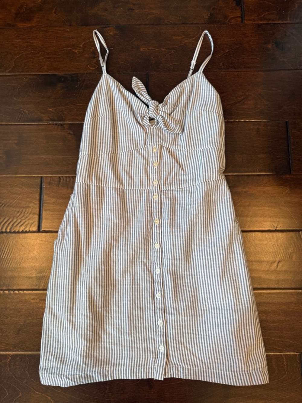 Abercrombie and Fitch Striped Tie-Front Sundress in Blue and White